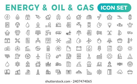 Energy and Oil and gas - thin line web icon set. Outline icons collection
