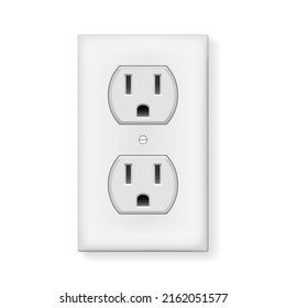 Energy outlet face. Electric socket Type B white frame, ac electrical wall plate, household lighting plug power outlets cover vector illustration