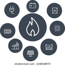 Energía - diseño vectorial de conjunto de iconos de esquema