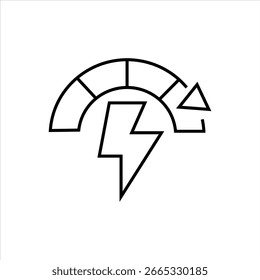 Icono de medidor de rendimiento energético con rayo, que representa la eficiencia eléctrica, el monitoreo del uso de energía y el control del consumo de energía.

