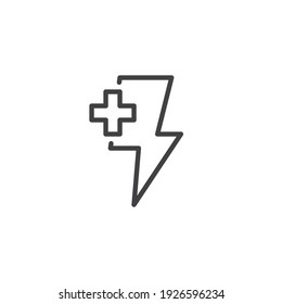 Energy plus line icon. linear style sign for mobile concept and web design. Lightning and plus outline vector icon. Symbol, logo illustration. Vector graphics
