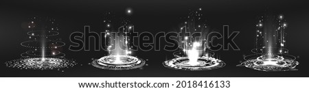 Energy portals with glow and heat effect. Teleport, magic portal, podium, lvl up, hologram - concept.  Fantastic hologram, hi-tech technology, podium and magic portal. Vector collection level up Stock foto © 
