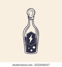 Energiegetränk, Elixier. Zaubertrank, Elixier-Symbol. Vintage-Doodle-Stil. Vektorgrafik