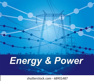 Energy and power - abstract vector illustration with electric pylon