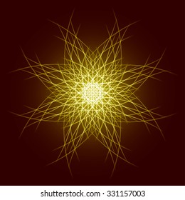 Energy power bright burst star space explosion pattern geometrical abstract light background gold. Vector illustration