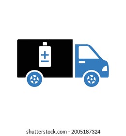 Energy power charge van icon (Black and blue Vector illustration)