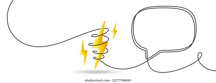 Energy power with continuous line speech bubble. Single line chat background. Talk text box, feedback message box and comment banner. Hand drawn speech bubble. Electric energy web banner. Vector