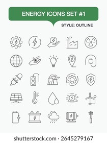 Energy and Power Generation Line Icons Set