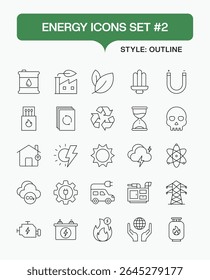 Vektorsymbol-Set für Energie- und Stromerzeugung - Linienstil