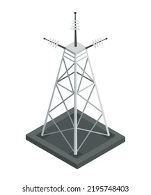 Energy Power Grid Isometric. Power Distribution Element With Wind And High Voltage Electricity Grid Pylon. Electric Transmission Network Providing Energy Supply