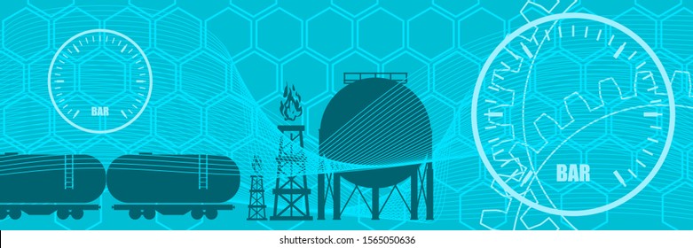 Energy and Power icon. Energy generation and heavy industry. Gas storage tank. Horizontal thin line style web banner