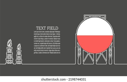 Energy and power icon. Energy generation and heavy industry. Gas storage tank. Horizontal thin line style web banner. Flag of Poland