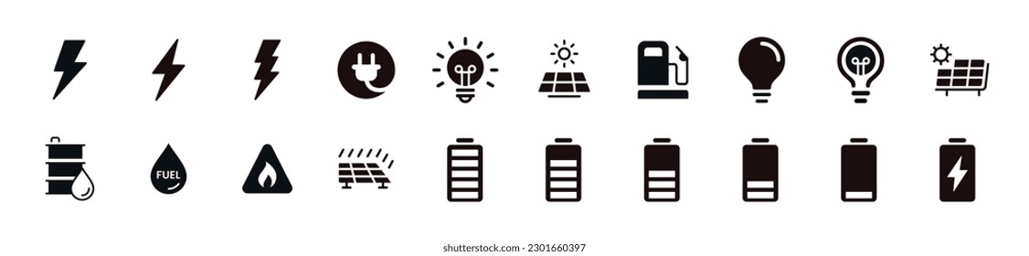 diseño de estilo de línea de símbolos de panel solar y de vectores de energía