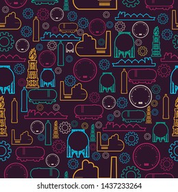 Energy and Power icons set. Design concept of natural gas industry. Seamless background with industrial line icons.
