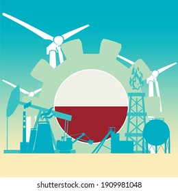 Energy and power icons set with flag of Poland. Sustainable energy generation and heavy industry.
