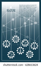 Energy and Power icons set. Energy generation and heavy industry. Modern vector brochure, report or cover design template. Molecule And Communication Background. Connected lines with dots.