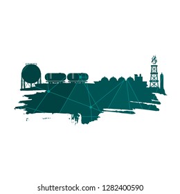 Energy and Power icons set and grunge brush stroke. Design concept of natural gas industry. Molecule and communication pattern. Connected lines with dots.