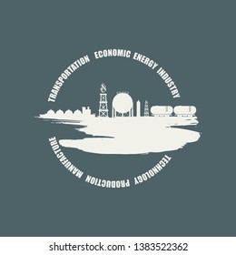 Energy and Power icons set and grunge brush stroke. Design concept of natural gas industry.
