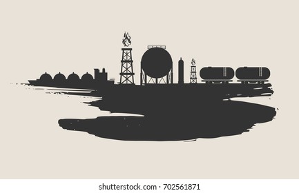 Energy and Power icons set and grunge brush stroke. Design concept of natural gas industry.