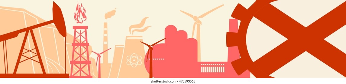 Energy and Power icons set. Header banner with Alabama flag. Sustainable energy generation and heavy industry. Vector illustration