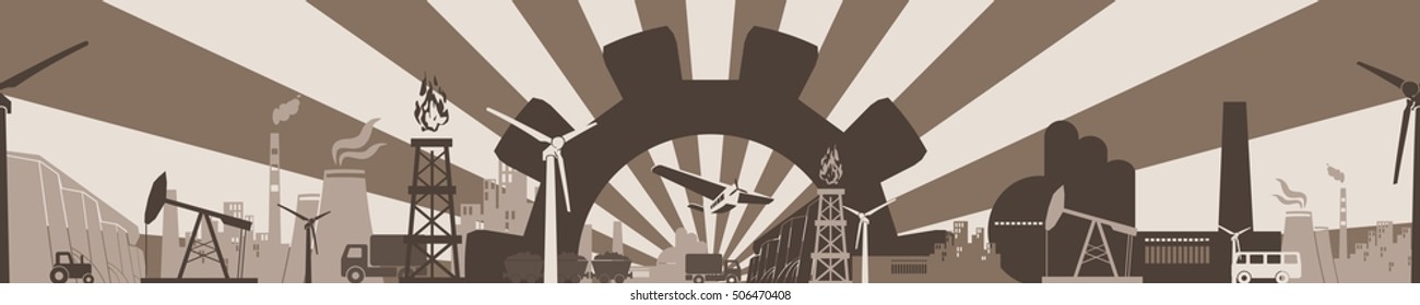 Energy and Power icons set. Header or footer banner. Sustainable energy generation and heavy industry. Vector illustration. Seamless background