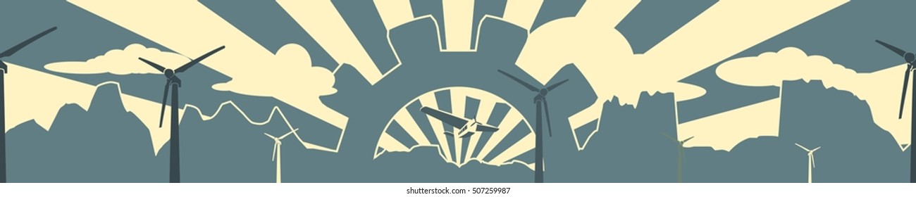 Energy and Power icons set. Header or footer banner. Sustainable energy generation and heavy industry. Vector illustration. Seamless background