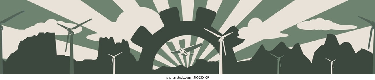 Energy and Power icons set. Header or footer banner. Sustainable energy generation and heavy industry. Vector illustration. Seamless background