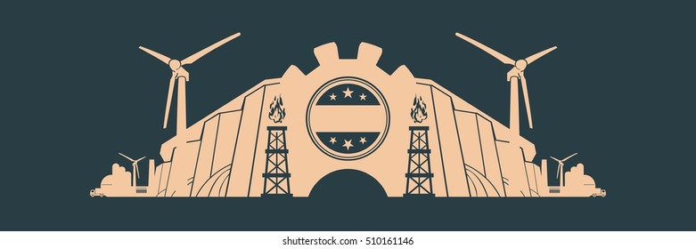 Energy and Power icons set. Header or footer banner. Sustainable energy generation and heavy industry. Vector illustration.