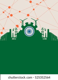 Energy and Power icons set with India flag. Sustainable energy generation and heavy industry. Vector illustration. Modern vector brochure, report or cover design template.
