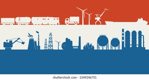 Energy and power icons set on Netherlands flag backdrop. Header or footer banner. Sustainable energy generation, transportation and heavy industry.