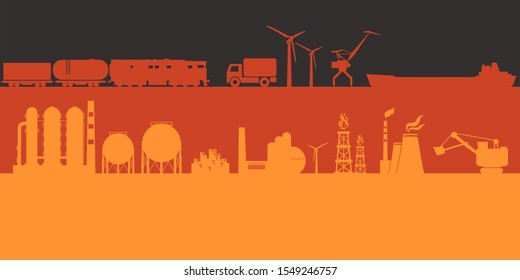 Energy and power icons set on Germany flag backdrop. Header or footer banner. Sustainable energy generation, transportation and heavy industry.