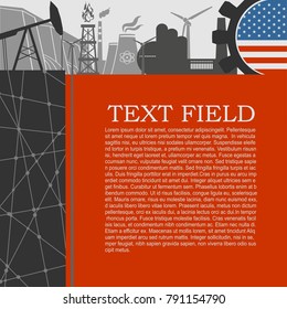 Energy and Power icons set. Sustainable energy generation and heavy industry. Field for text. Modern brochure, report or leaflet design template. Flag of USA in gear