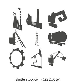 Energy and power icons set. Technology, chemistry and manufacturing