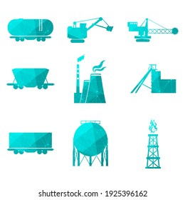 Energy and power icons set. Technology, chemistry and manufacturing