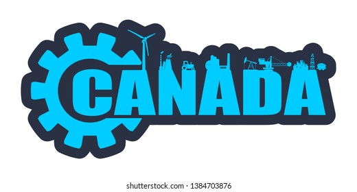 Energy and Power icons. Sustainable energy generation and heavy industry. Canada word decorated by gear