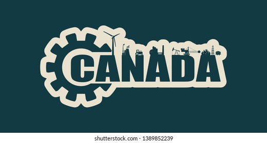 Energy and Power icons. Sustainable energy generation and heavy industry. Canada word decorated by gear