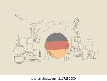 Energy and power industrial concept. Industrial icons and gear with flag of Germany.