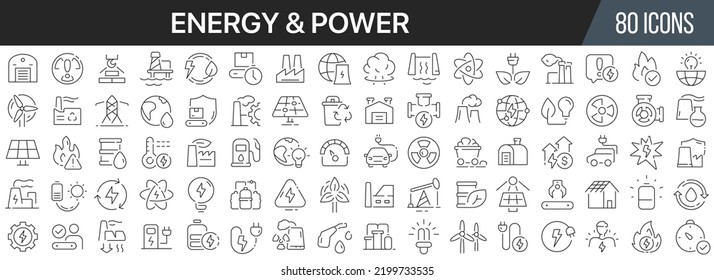 Energy and power line icons collection. Big UI icon set in a flat design. Thin outline icons pack. Vector illustration EPS10