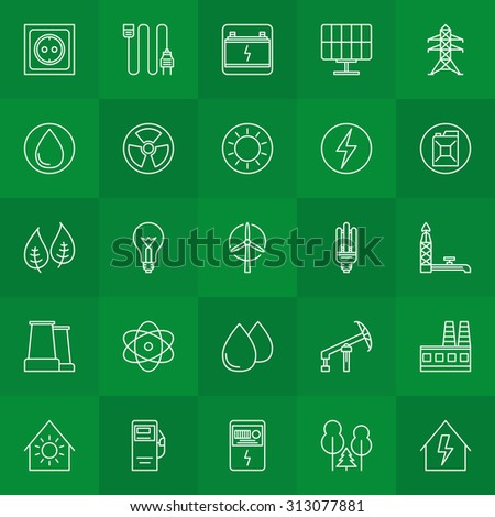 Energy and power linear icons - vector collection of thin line symbols or logo elements