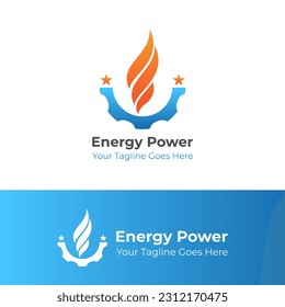 Diseño gráfico con logotipo de energía con combinación de colores de gradiente de encendido y marcha