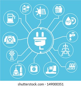 energy, power mind mapping, info graphic, blue