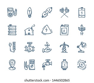 Energy and Power Related Doodles icons