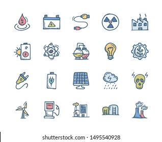 Energy and Power Related Flat hand drawn icons - Doodle