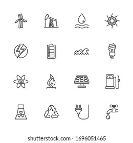 Energy Power, Recursos de los iconos de contorno - Símbolo negro sobre fondo blanco. Energía, Recursos Sencillos Símbolo de Ilustración - Signo de simplicidad alineado. Icono de línea delgada del vector plano - trazo editable