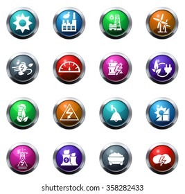 energy and power round glossy web icon set