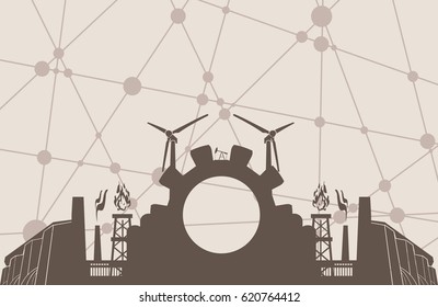 Energy and Power theme. Brochure or web banner design. Connected lines with dots. Technology and industry background