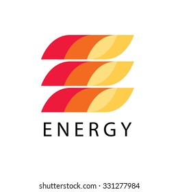 Energy power vector logo template in fire style. Petrol, fuel, diesel, gasoline, benzine, gas, fuel tank, oil industry business card ribbon concept. Letter e print icon idea in red, yellow background.