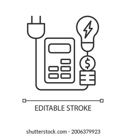 Energy price rebates linear icon. Discount for electrical power consumption. Energy purchase. Thin line customizable illustration. Contour symbol. Vector isolated outline drawing. Editable stroke