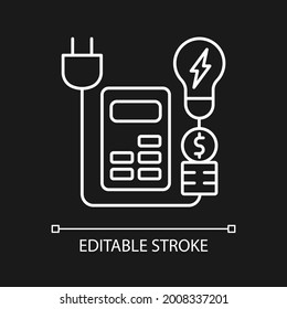 Energy price rebates white linear icon for dark theme. Discount for electrical power consumption. Thin line customizable illustration. Isolated vector contour symbol for night mode. Editable stroke