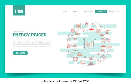 concepto de precios de energía con icono de círculo para plantilla de sitio web o página de inicio